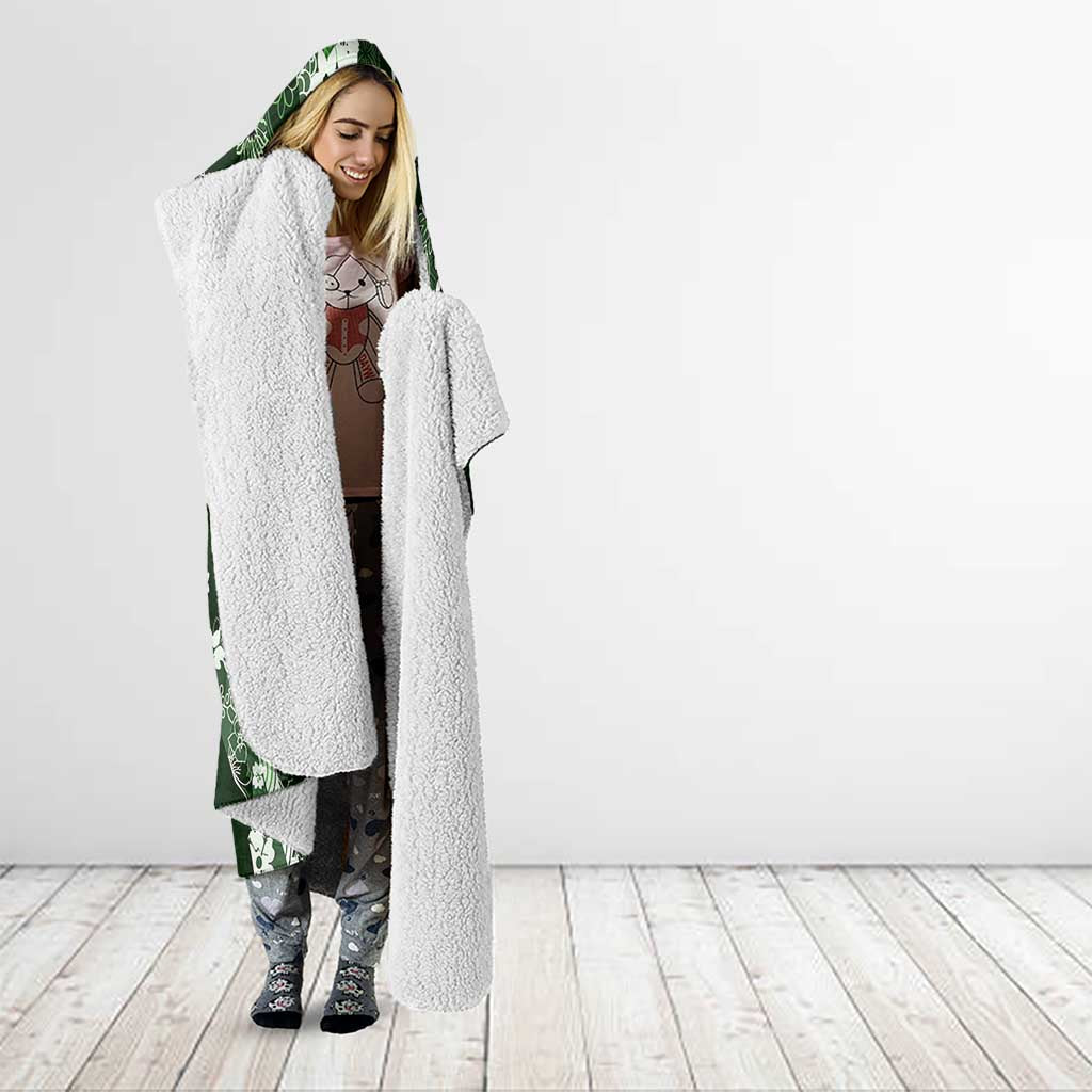 Hawaii Puakenikeni and Maile Lei Hooded Blanket Green Japanese Wave Style LT9 - Polynesian Pride
