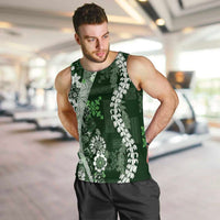 Hawaii Puakenikeni and Maile Lei Men Tank Top Green Japanese Wave Style - Polynesian Pride