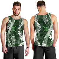 Hawaii Puakenikeni and Maile Lei Men Tank Top Green Japanese Wave Style - Polynesian Pride