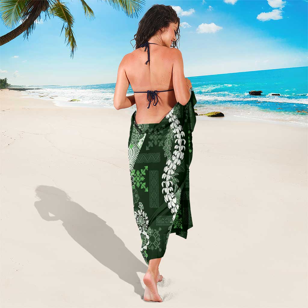 Hawaii Puakenikeni and Maile Lei Sarong Green Japanese Wave Style - Polynesian Pride