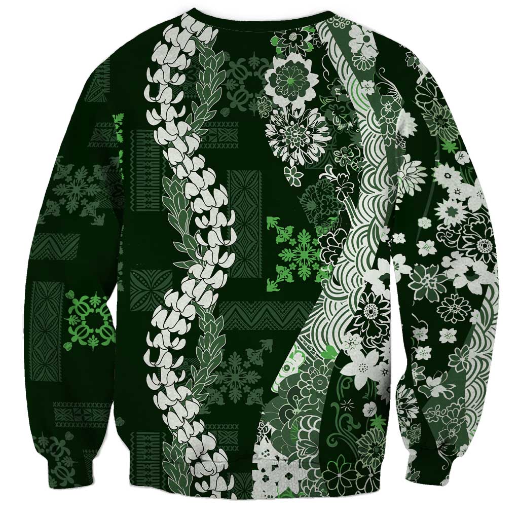 Hawaii Puakenikeni and Maile Lei Sweatshirt Green Japanese Wave Style LT9 - Polynesian Pride