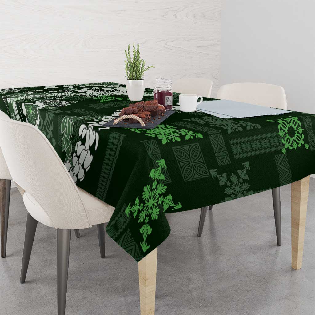 Hawaii Puakenikeni and Maile Lei Tablecloth Green Japanese Wave Style - Polynesian Pride