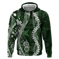 Hawaii Puakenikeni and Maile Lei Zip Hoodie Green Japanese Wave Style - Polynesian Pride