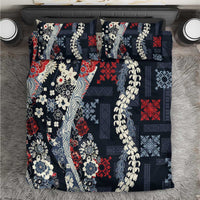 Hawaii Puakenikeni and Maile Lei Bedding Set Navy Blue Japanese Wave Style - Polynesian Pride