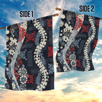 Hawaii Puakenikeni and Maile Lei Garden Flag Navy Blue Japanese Wave Style - Polynesian Pride