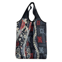Hawaii Puakenikeni and Maile Lei Grocery Bag Navy Blue Japanese Wave Style - Polynesian Pride