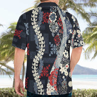 Hawaii Puakenikeni and Maile Lei Hawaiian Shirt Navy Blue Japanese Wave Style - Polynesian Pride