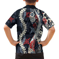 Hawaii Puakenikeni and Maile Lei Hawaiian Shirt Navy Blue Japanese Wave Style - Polynesian Pride