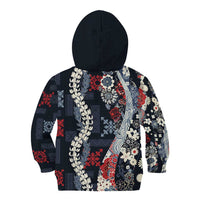 Hawaii Puakenikeni and Maile Lei Kid Hoodie Navy Blue Japanese Wave Style LT9 - Polynesian Pride
