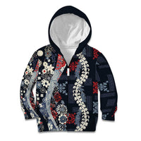 Hawaii Puakenikeni and Maile Lei Kid Hoodie Navy Blue Japanese Wave Style LT9 Zip Hoodie Navy Blue - Polynesian Pride