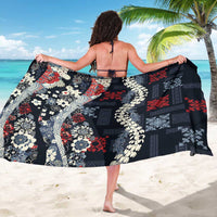 Hawaii Puakenikeni and Maile Lei Sarong Navy Blue Japanese Wave Style - Polynesian Pride
