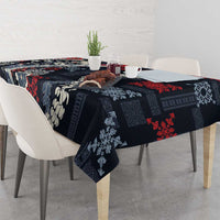 Hawaii Puakenikeni and Maile Lei Tablecloth Navy Blue Japanese Wave Style - Polynesian Pride