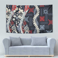 Hawaii Puakenikeni and Maile Lei Tapestry Navy Blue Japanese Wave Style - Polynesian Pride