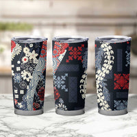 Hawaii Puakenikeni and Maile Lei Tumbler Cup Navy Blue Japanese Wave Style - Polynesian Pride
