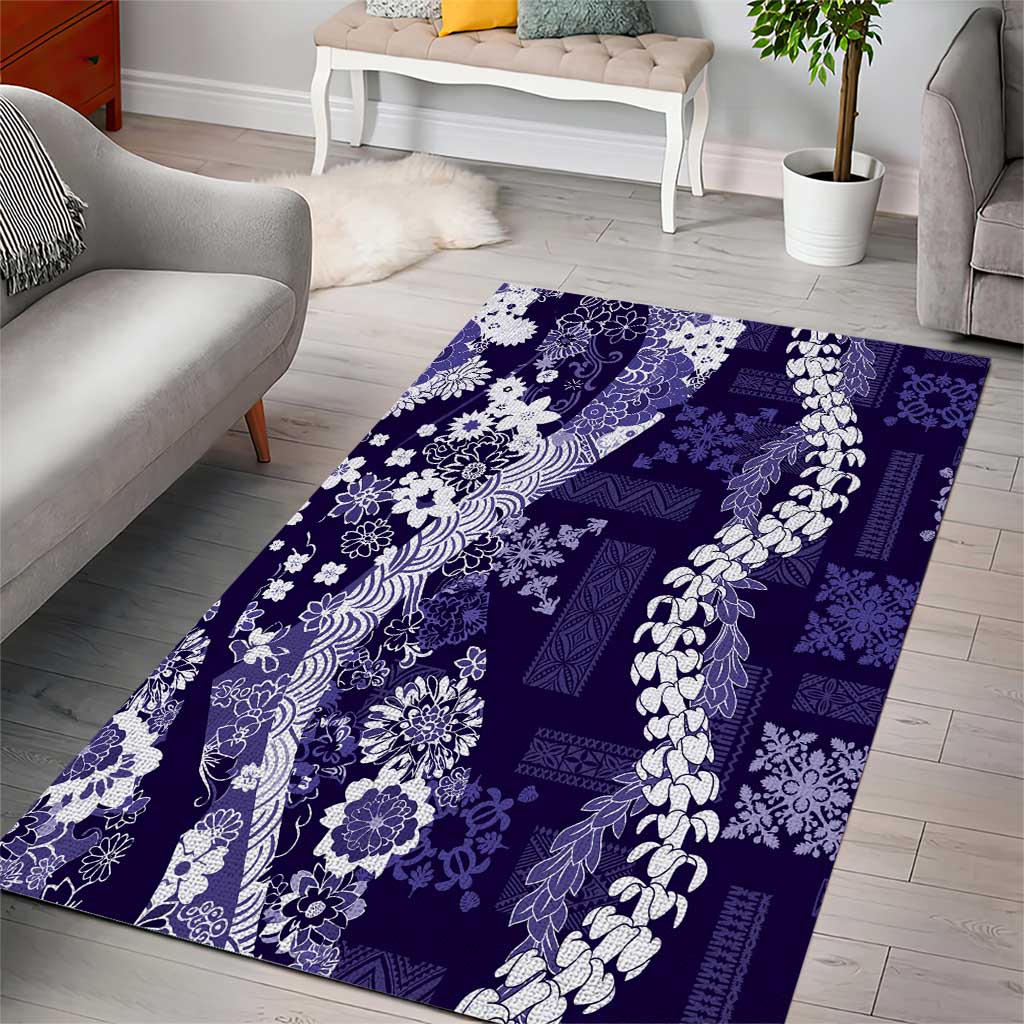 Hawaii Puakenikeni and Maile Lei Area Rug Purple Japanese Wave Style - Polynesian Pride