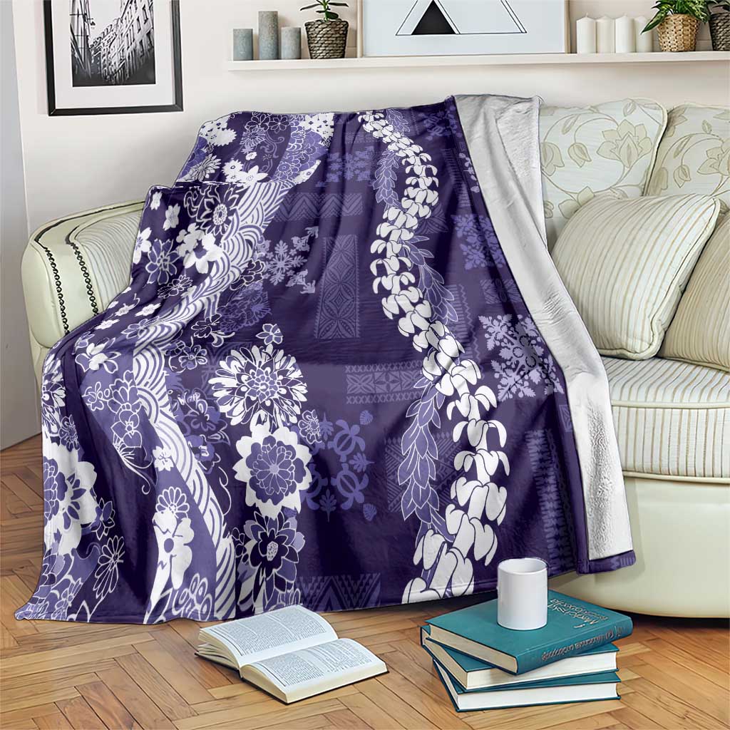 Hawaii Puakenikeni and Maile Lei Blanket Purple Japanese Wave Style - Polynesian Pride