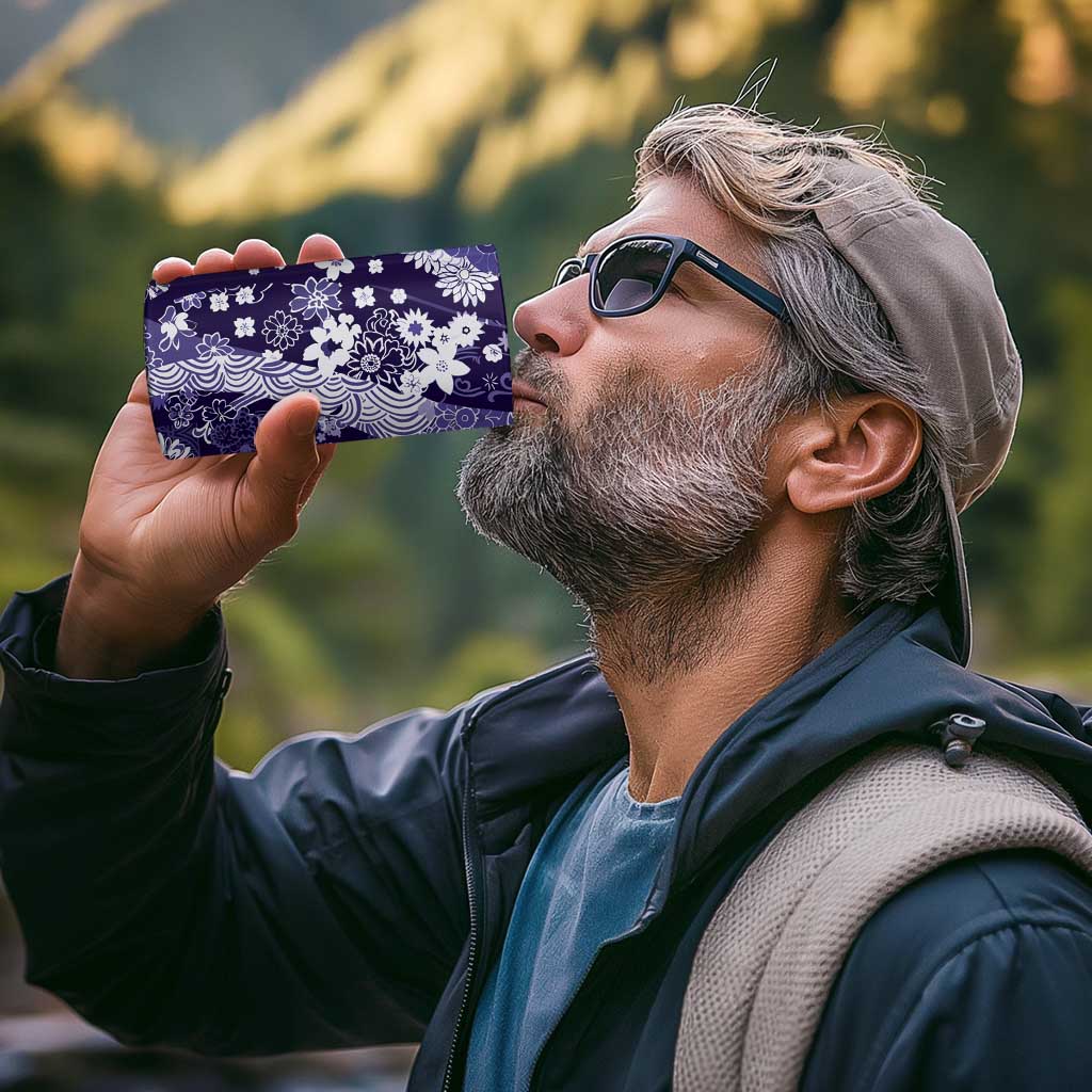 Hawaii Puakenikeni and Maile Lei 4 in 1 Can Cooler Tumbler Purple Japanese Wave Style - Polynesian Pride