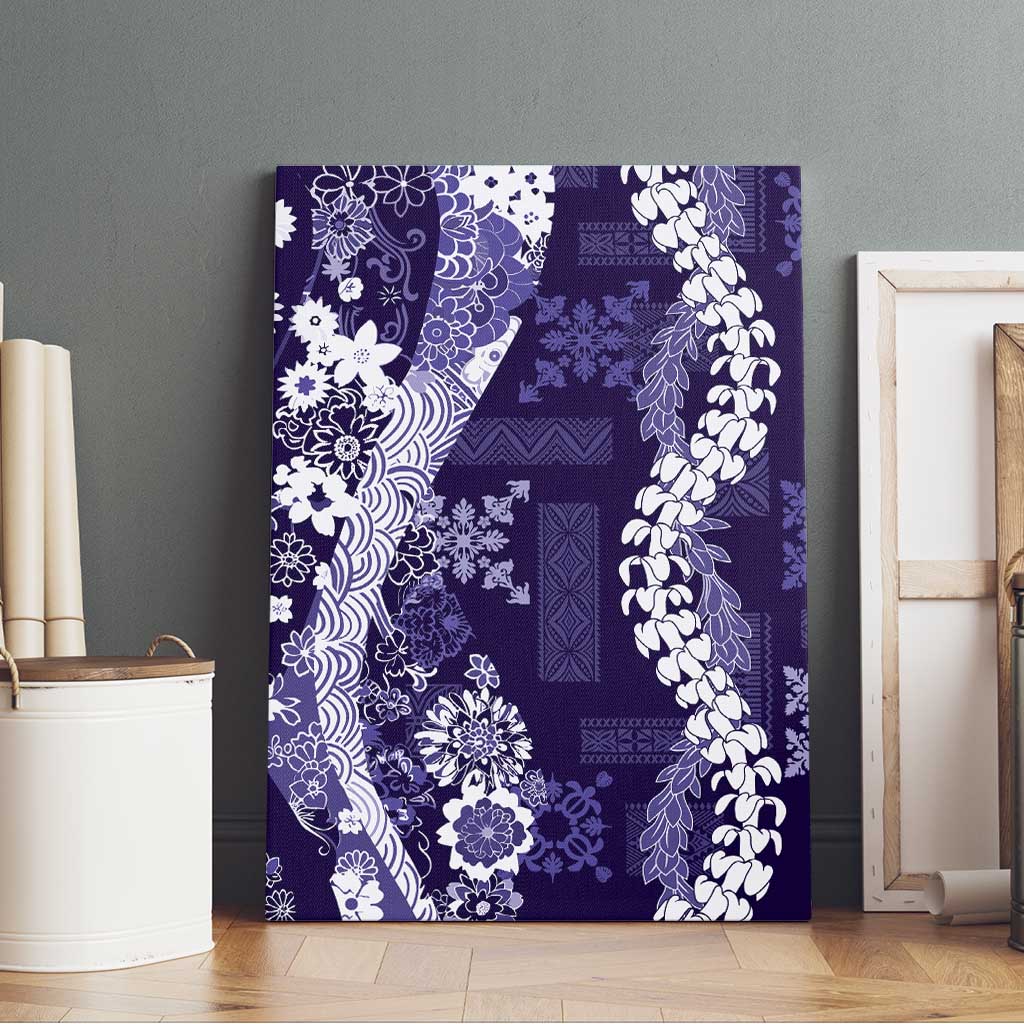 Hawaii Puakenikeni and Maile Lei Canvas Wall Art Purple Japanese Wave Style - Polynesian Pride