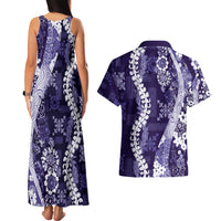 Hawaii Puakenikeni and Maile Lei Couples Matching Tank Maxi Dress and Hawaiian Shirt Purple Japanese Wave Style - Polynesian Pride