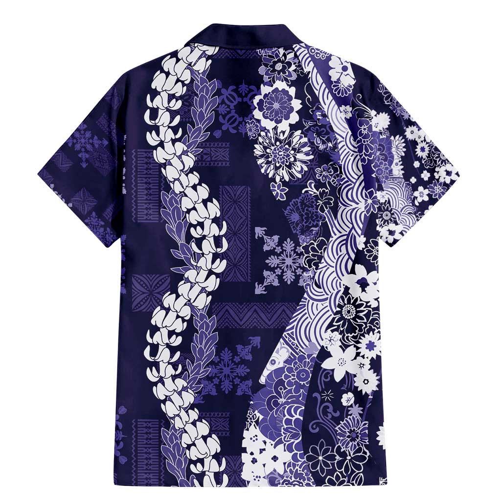 Hawaii Puakenikeni and Maile Lei Family Matching Mermaid Dress and Hawaiian Shirt Purple Japanese Wave Style - Polynesian Pride