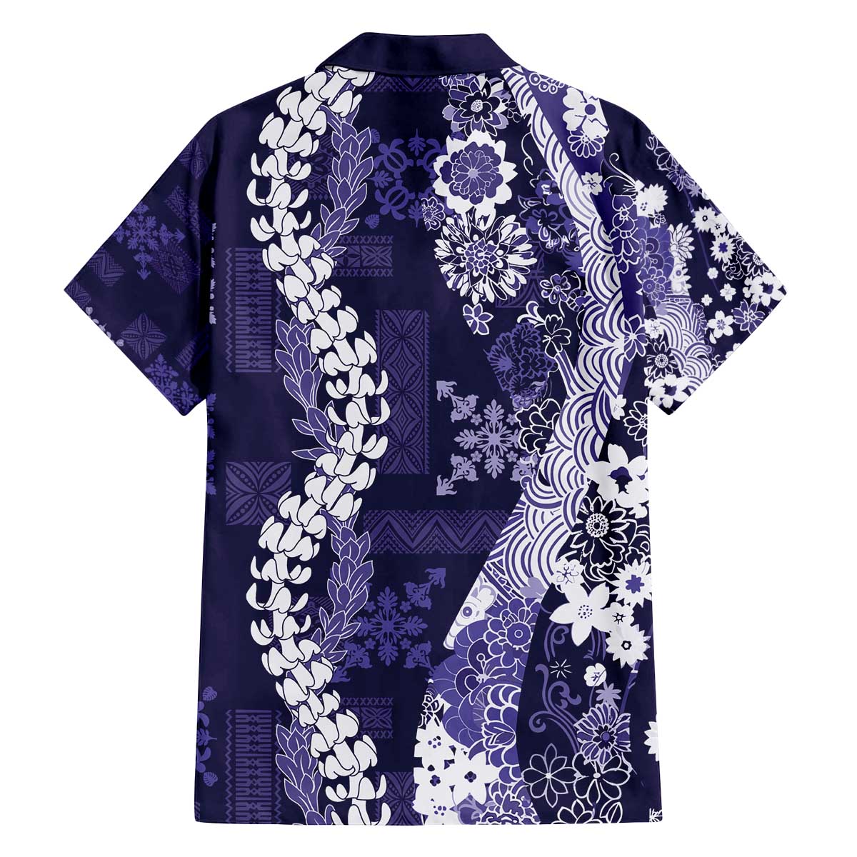 Hawaii Puakenikeni and Maile Lei Family Matching Off The Shoulder Long Sleeve Dress and Hawaiian Shirt Purple Japanese Wave Style - Polynesian Pride