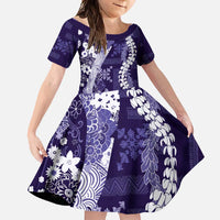 Hawaii Puakenikeni and Maile Lei Family Matching Off Shoulder Maxi Dress and Hawaiian Shirt Purple Japanese Wave Style - Polynesian Pride