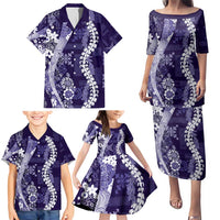 Hawaii Puakenikeni and Maile Lei Family Matching Puletasi and Hawaiian Shirt Purple Japanese Wave Style - Polynesian Pride
