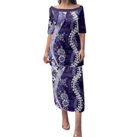 Hawaii Puakenikeni and Maile Lei Family Matching Puletasi and Hawaiian Shirt Purple Japanese Wave Style - Polynesian Pride