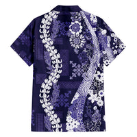Hawaii Puakenikeni and Maile Lei Family Matching Short Sleeve Bodycon Dress and Hawaiian Shirt Purple Japanese Wave Style - Polynesian Pride