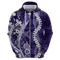 Hawaii Puakenikeni and Maile Lei Hoodie Purple Japanese Wave Style - Polynesian Pride