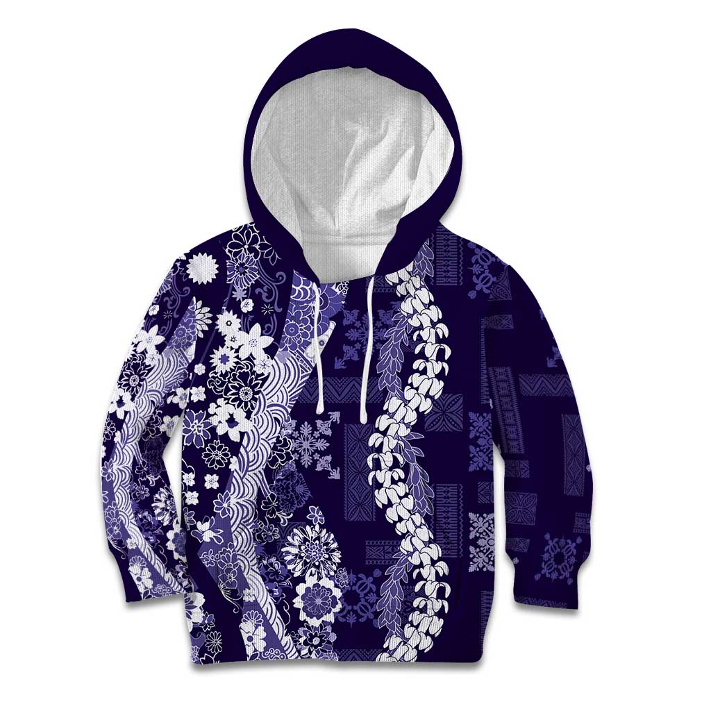 Hawaii Puakenikeni and Maile Lei Kid Hoodie Purple Japanese Wave Style LT9 Hoodie Purple - Polynesian Pride