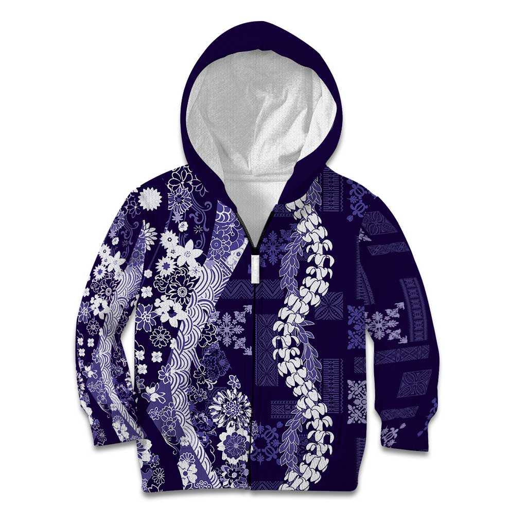 Hawaii Puakenikeni and Maile Lei Kid Hoodie Purple Japanese Wave Style LT9 Zip Hoodie Purple - Polynesian Pride