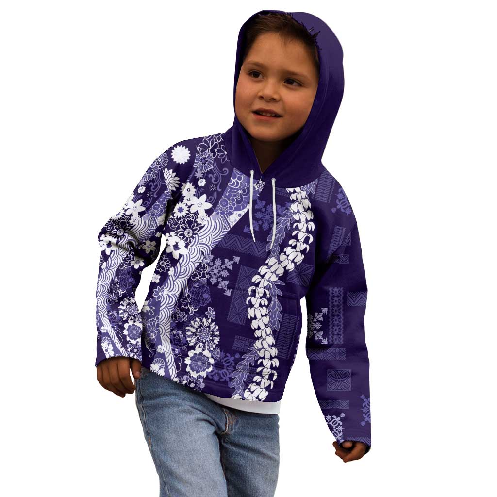 Hawaii Puakenikeni and Maile Lei Kid Hoodie Purple Japanese Wave Style LT9 - Polynesian Pride