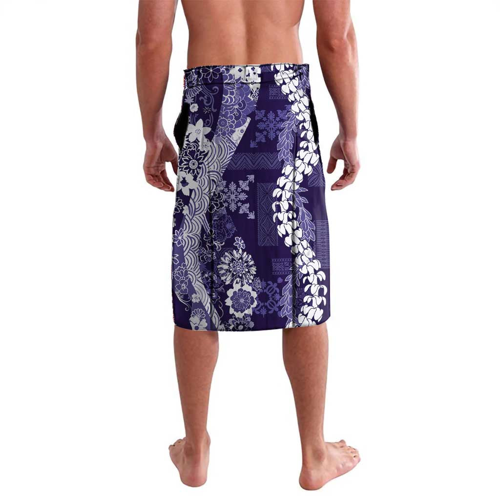 Hawaii Puakenikeni and Maile Lei Lavalava Purple Japanese Wave Style - Polynesian Pride
