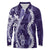 Hawaii Puakenikeni and Maile Lei Long Sleeve Polo Shirt Purple Japanese Wave Style - Polynesian Pride