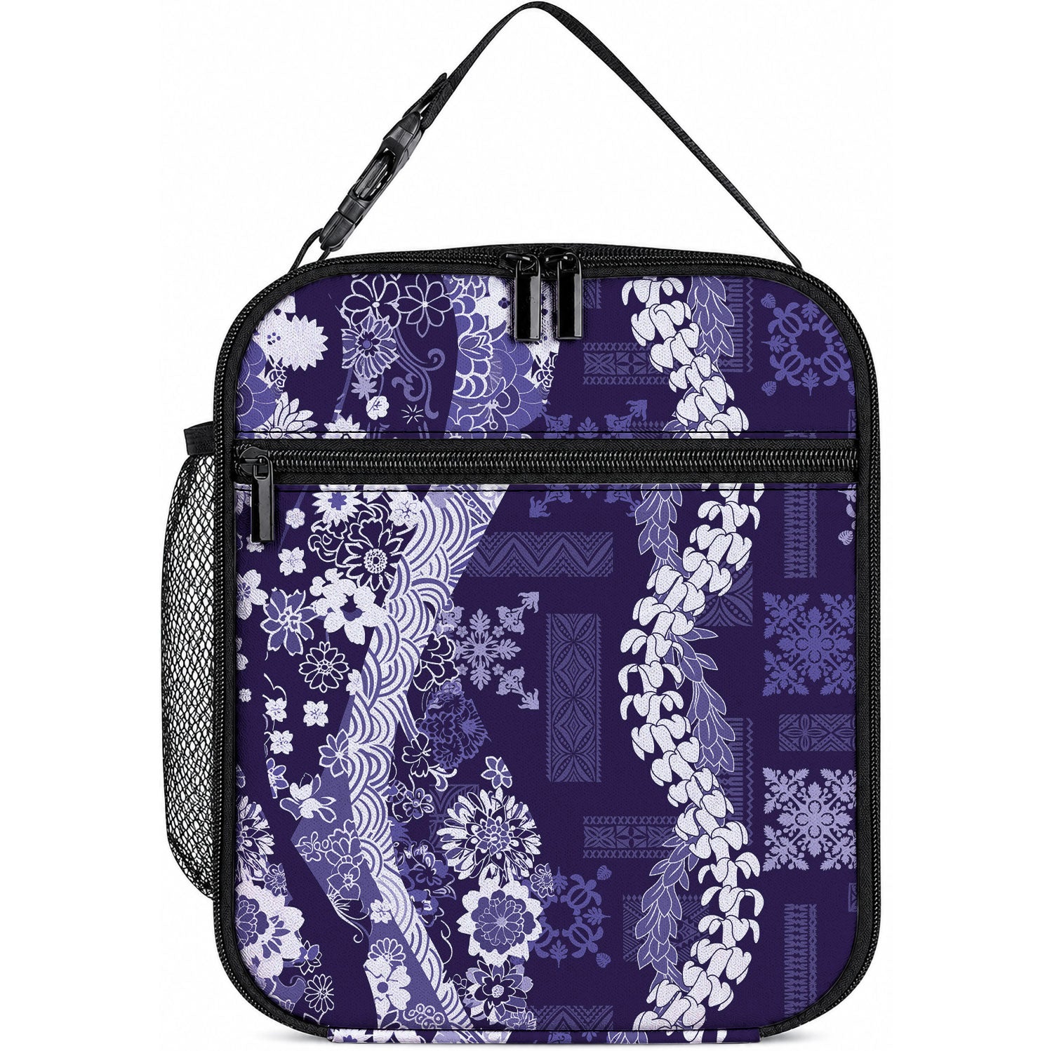 Hawaii Puakenikeni and Maile Lei Lunch Bag Purple Japanese Wave Style LT9 10.2 × 8.3 × 4.3 inch Purple - Polynesian Pride