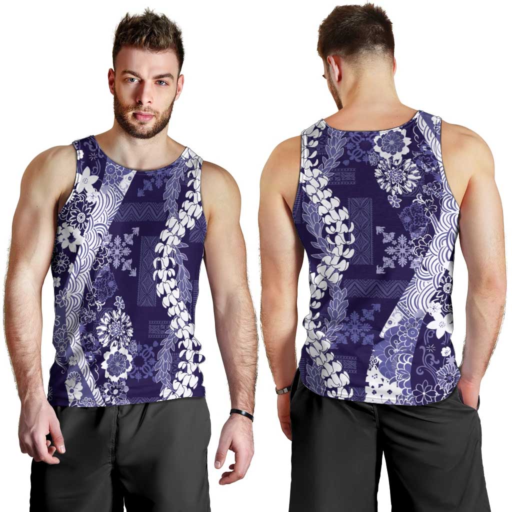 Hawaii Puakenikeni and Maile Lei Men Tank Top Purple Japanese Wave Style - Polynesian Pride
