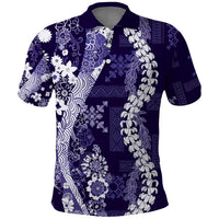 Hawaii Puakenikeni and Maile Lei Polo Shirt Purple Japanese Wave Style - Polynesian Pride