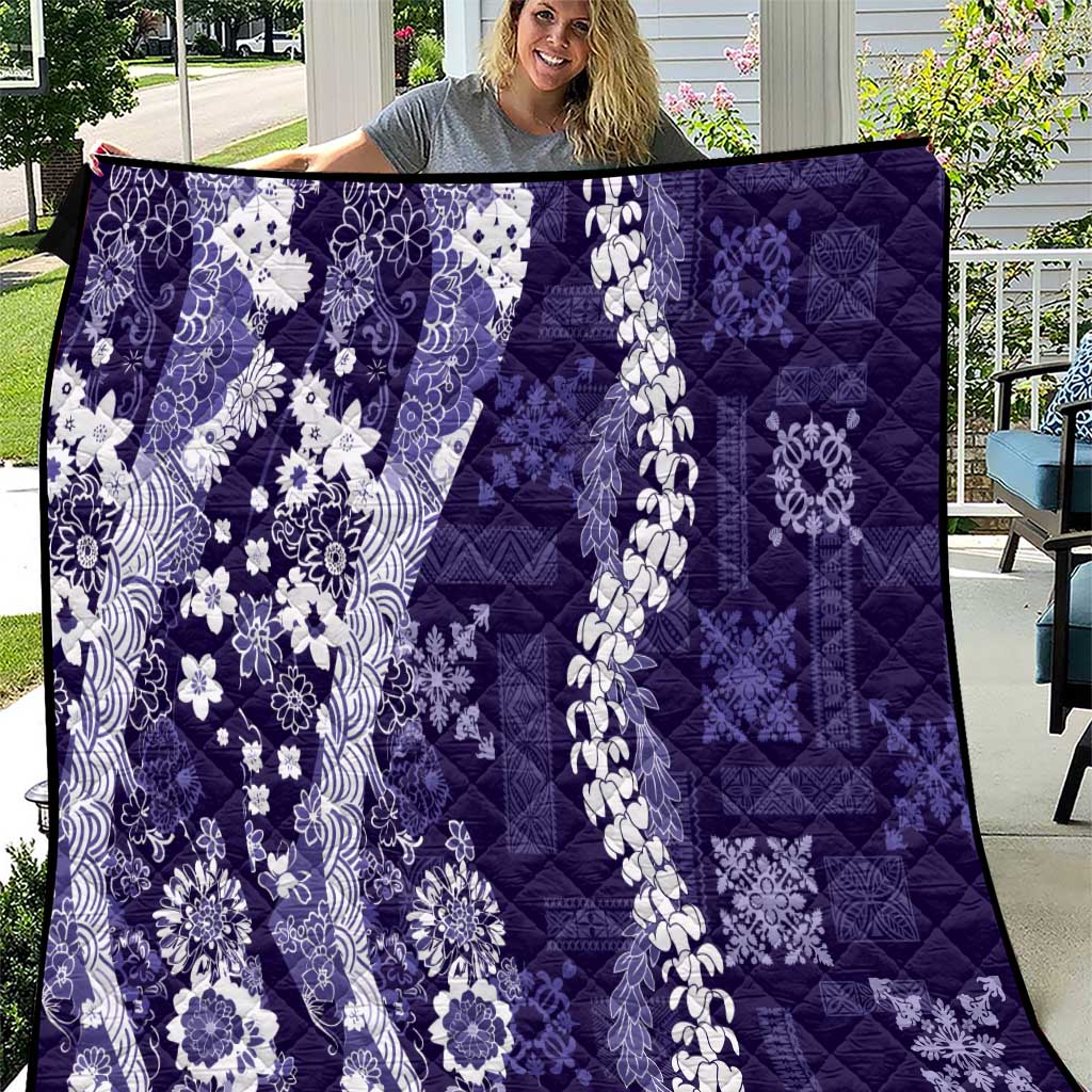 Hawaii Puakenikeni and Maile Lei Quilt Purple Japanese Wave Style - Polynesian Pride