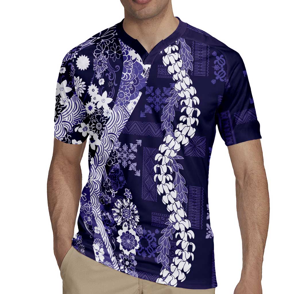 Hawaii Puakenikeni and Maile Lei Rugby Jersey Purple Japanese Wave Style - Polynesian Pride
