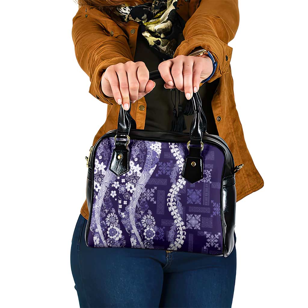 Hawaii Puakenikeni and Maile Lei Shoulder Handbag Purple Japanese Wave Style - Polynesian Pride