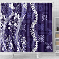 Hawaii Puakenikeni and Maile Lei Shower Curtain Purple Japanese Wave Style - Polynesian Pride