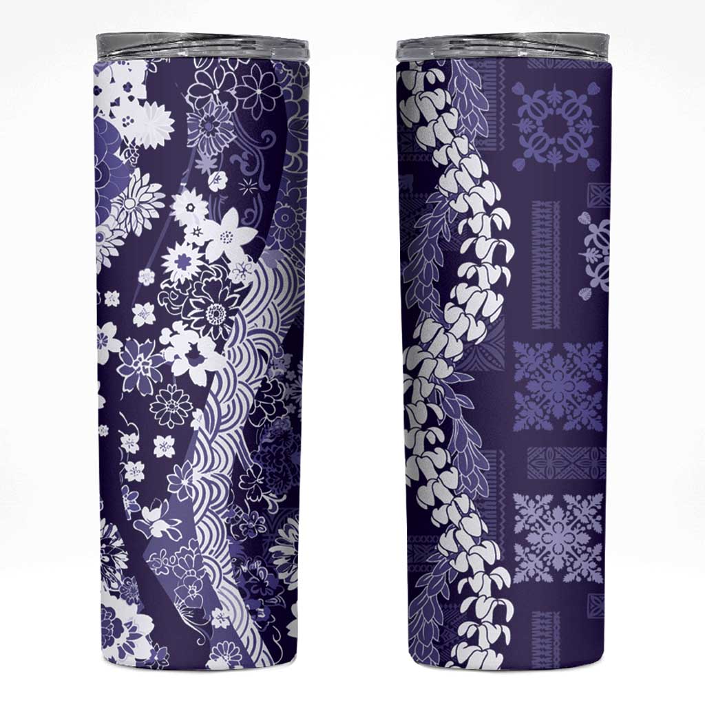 Hawaii Puakenikeni and Maile Lei Skinny Tumbler Purple Japanese Wave Style - Polynesian Pride