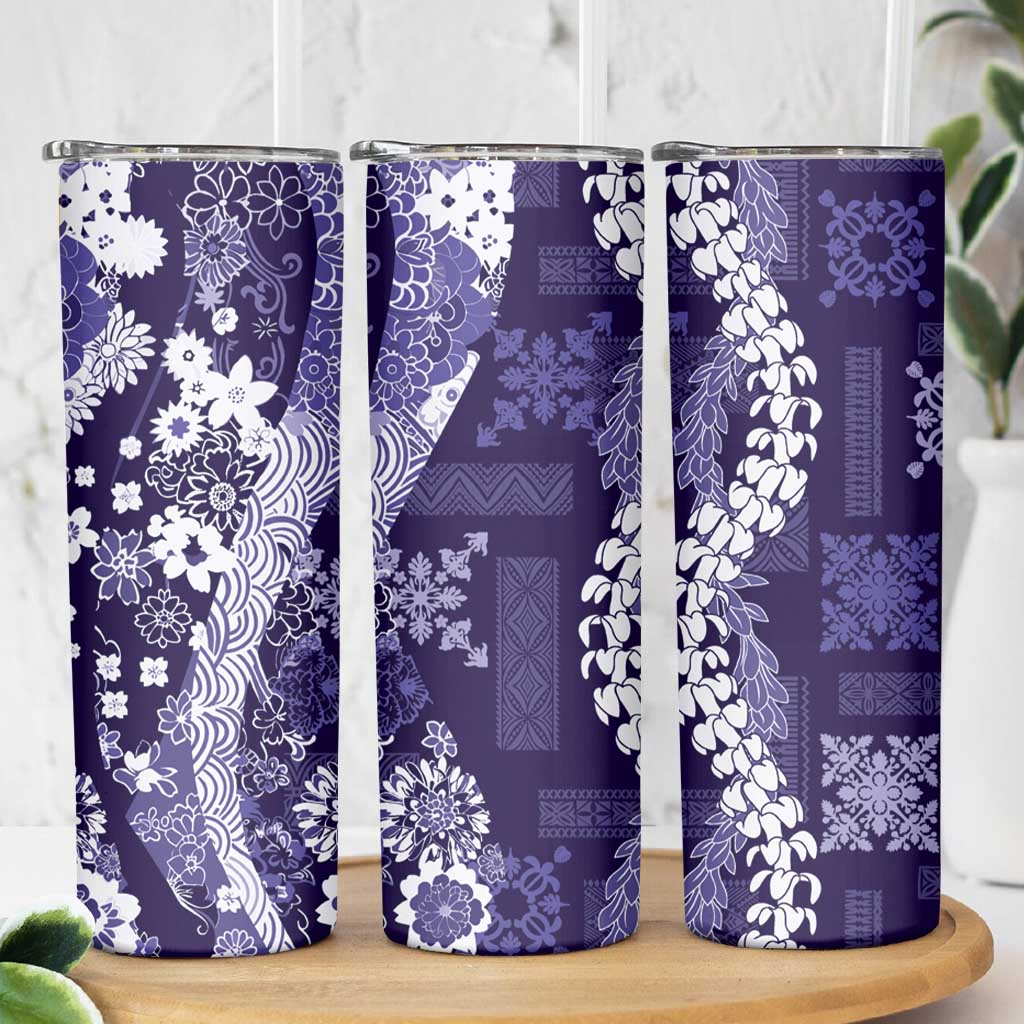 Hawaii Puakenikeni and Maile Lei Skinny Tumbler Purple Japanese Wave Style - Polynesian Pride