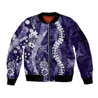Hawaii Puakenikeni and Maile Lei Sleeve Zip Bomber Jacket Purple Japanese Wave Style - Polynesian Pride