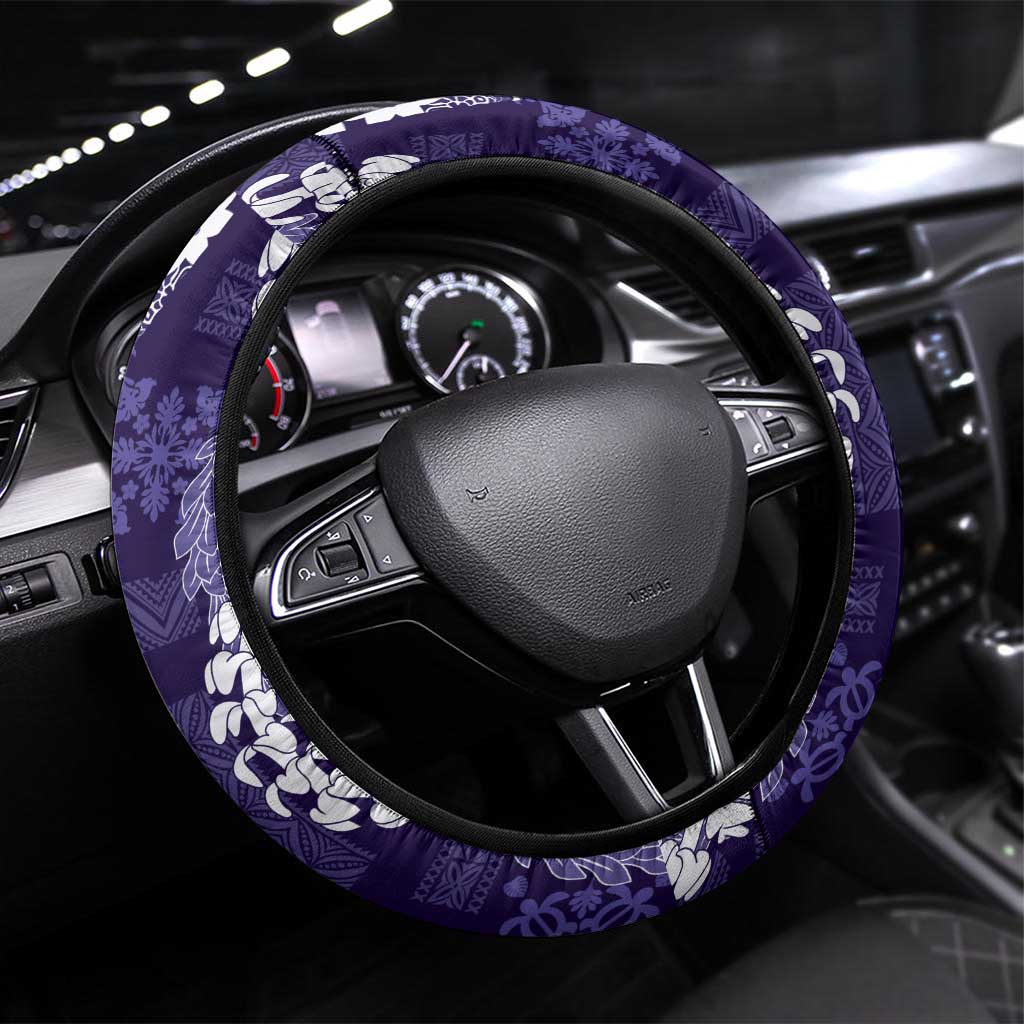 Hawaii Puakenikeni and Maile Lei Steering Wheel Cover Purple Japanese Wave Style - Polynesian Pride