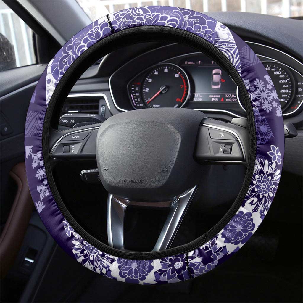 Hawaii Puakenikeni and Maile Lei Steering Wheel Cover Purple Japanese Wave Style - Polynesian Pride