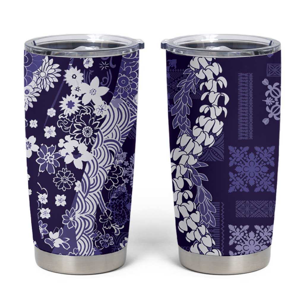 Hawaii Puakenikeni and Maile Lei Tumbler Cup Purple Japanese Wave Style - Polynesian Pride