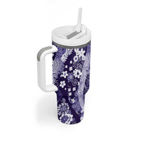Hawaii Puakenikeni and Maile Lei Tumbler With Handle Purple Japanese Wave Style - Polynesian Pride
