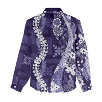 Hawaii Puakenikeni and Maile Lei Women Casual Shirt Purple Japanese Wave Style - Polynesian Pride